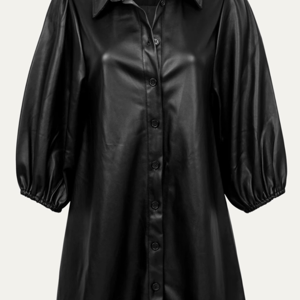 Dolce Cabo Vegan Leather Puff Sleeve Shirt Dress - Picture 5 of 7